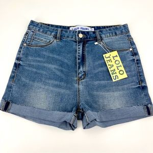 NWOT Lolo Jean Shorts Grunge Raw Edge Rolled Hem Flat Front Summer Size Medium